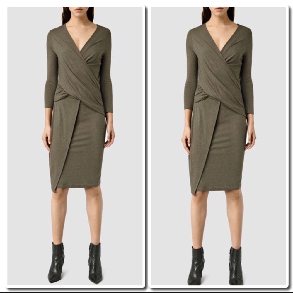 All Saints Adria Dress In Wren Brown - Picture 2 of 4